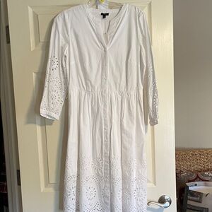 Talbots White Eyelet Long Sleeve Dress